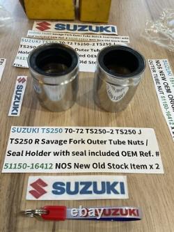 SUZUKI 1970-1972 TS250 SAVAGE NOS ORIGINAL FORK OUTER TUBE NUT 51150-16412 x 2 SUZUKI 1970-1972 TS250 SAVAGE NOS ORIGINAL FORK OUTER TUBE NUT 51150-16412 x 2