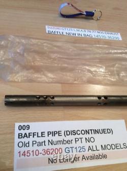 SUZUKI GT125 L. M. A. B 74-77 NOS EXHAUST BAFFLE NEW IN BAG 14510-36200 obsolete SUZUKI GT125 L. M. A. B 74-77 NOS EXHAUST BAFFLE NEW IN BAG 14510-36200 obsolete
