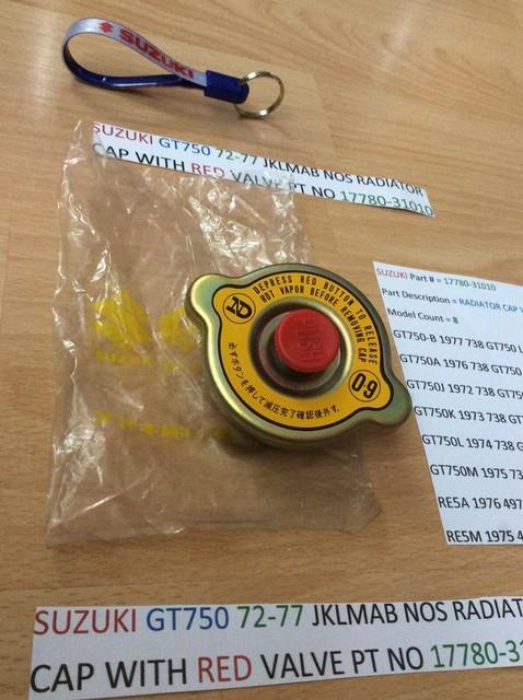 Suzuki Gt750 Jklmab Re5 Radiator Cap Red Valve Nos In Parts Bag 17780-31010