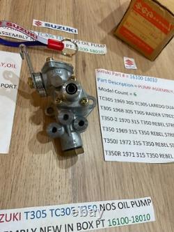 SUZUKI T350 T305 all NOS Oil Pump Assembly pt 16100-18010 IN ORIGINAL BOX SUZUKI T350 T305 all NOS Oil Pump Assembly pt 16100-18010 IN ORIGINAL BOX