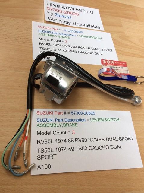 Suzuki A100 Rv90 Ts50 Nos Lever Switch Assembly Brake Wiring Pt57300-20625 New