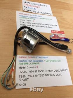 Suzuki A100 Rv90 Ts50 Nos Lever Switch Assembly Brake Wiring Pt57300-20625 New Suzuki A100 Rv90 Ts50 Nos Lever Switch Assembly Brake Wiring Pt57300-20625 New
