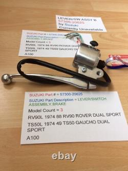 Suzuki A100 Rv90 Ts50 Nos Lever Switch Assembly Brake Wiring Pt57300-20625 New