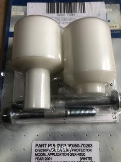 Suzuki GSXR600 K1 2001 NOS OEM Crash Bung Protector Kit, White 99950-70263