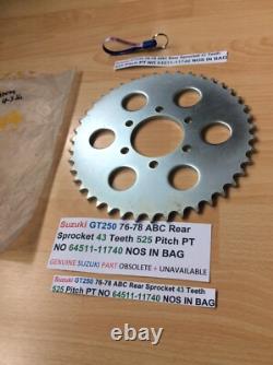 Suzuki GT250 76-78 ABC Rear Sprocket 43 Teeth 525 Pitch PT NO 64511-11740 NOS