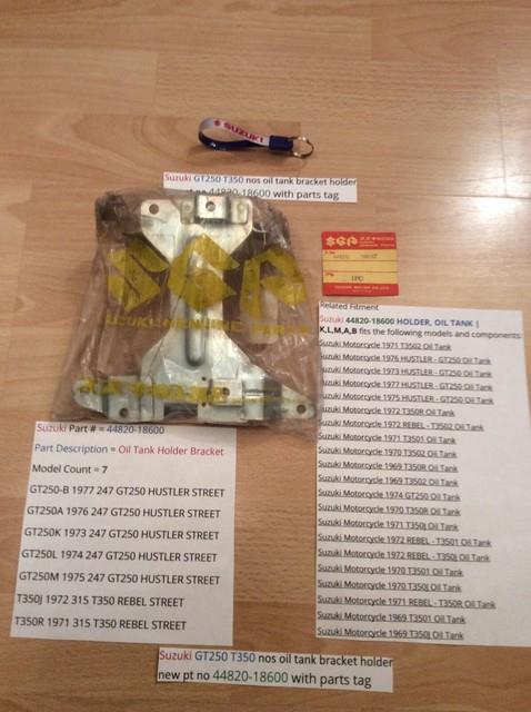 Suzuki Gt250 T350 Nos Oil Tank Bracket Holder New Pt No 44820-18600 Withparts Tag