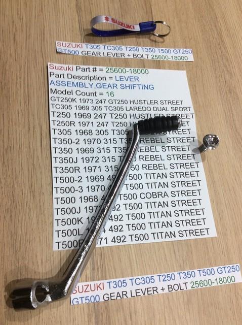 Suzuki Gt250 T250 T350 T305 Tc305 T500 Gt500 Nos Gear Lever 25600-18001 + Bolt