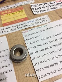 Suzuki Gt750 72-77 Jklmab Re5 M + A Nos Water Pump Mechanical Seal 17470-31010