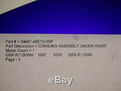 Suzuki NOS GSX-R1100, Cowling Assembly, Under Right, Part, # 94407-46E70-Y0P GS