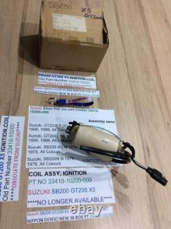 Suzuki SB200 GT200 X5 NOS IGNITION COIL SET NIPPON DENSO BOX PT 33410-10200 NEW Suzuki SB200 GT200 X5 NOS IGNITION COIL SET NIPPON DENSO BOX PT 33410-10200 NEW