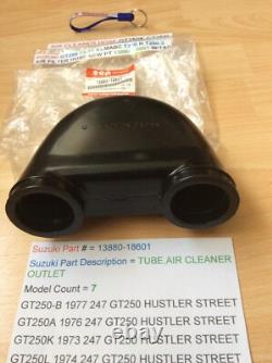 Suzuki T250 All Gt250 All Nos Tube Air Cleaner Outlet Pt 13880-18601 New In Bag Suzuki T250 All Gt250 All Nos Tube Air Cleaner Outlet Pt 13880-18601 New In Bag