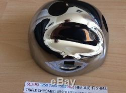 Suzuki T250 T350 T500 Nos Headlight Shell Triple Chromed Beautiful Condition
