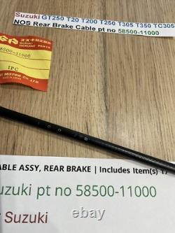 Suzuki T250 Tc250 T20 T305 Tc305 T350 Gt250 Nos Rear Brake Cable Pt 58500-11000