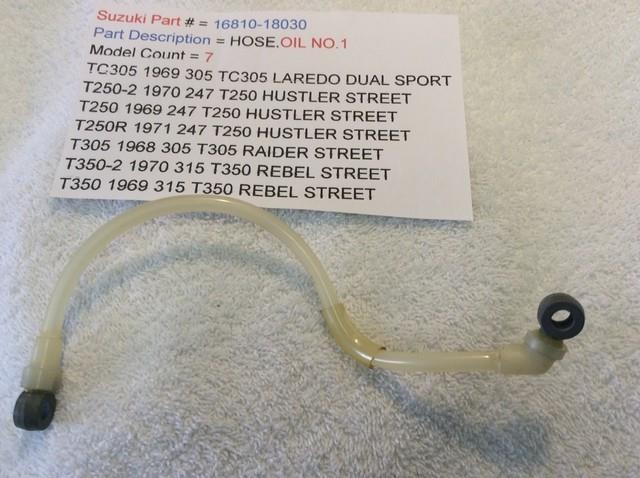 Suzuki T250 Tc305 T305 T350 N. O. S Oil Hose No 1 New Pt No 16810-18030